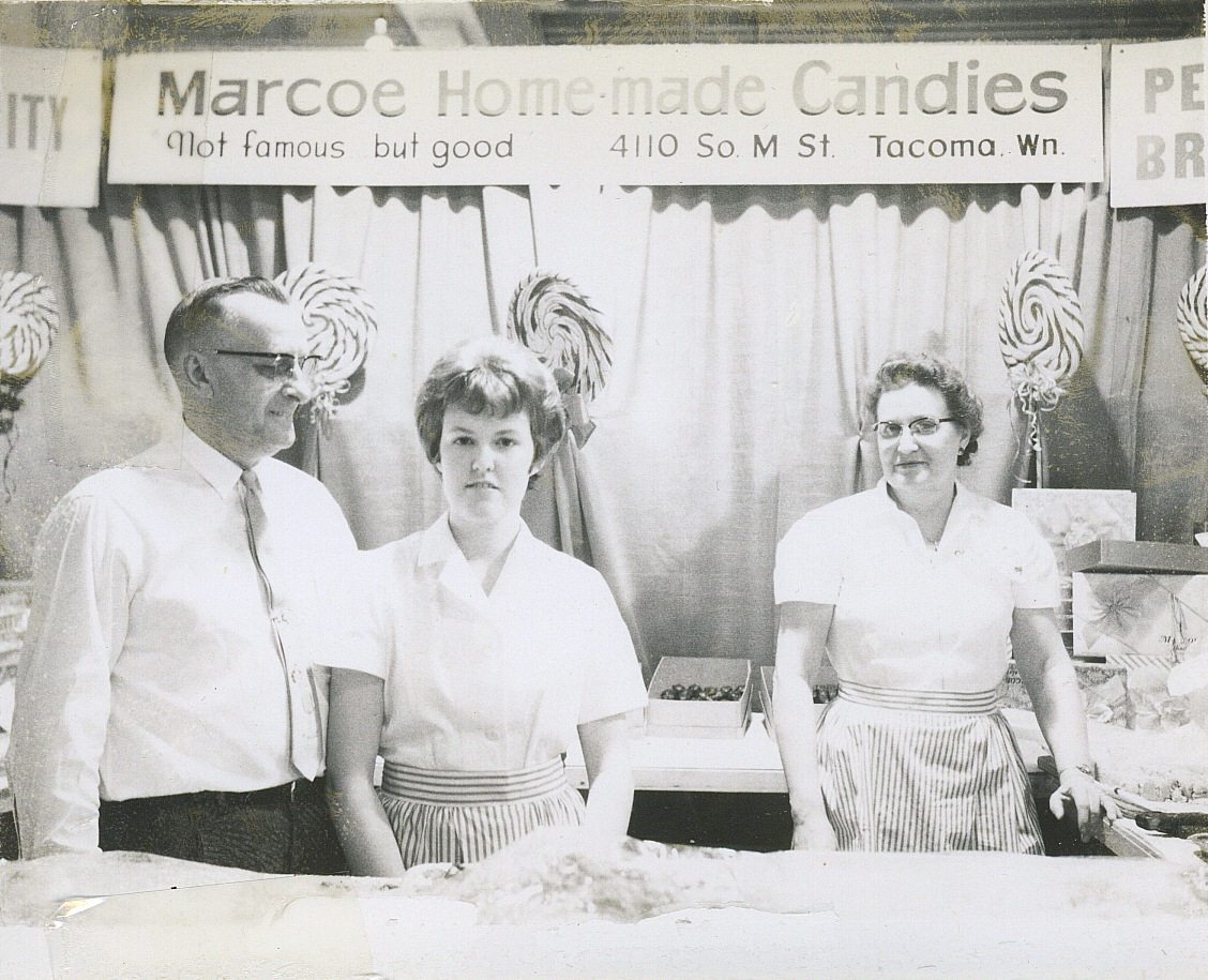Aunt Pat at the Marcoe candy counter.