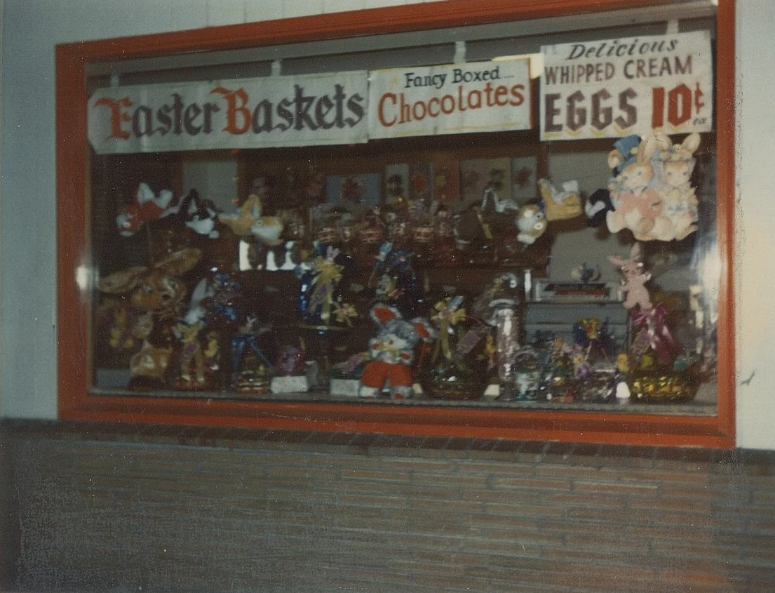 A seasonal Marcoe Easter candy display.