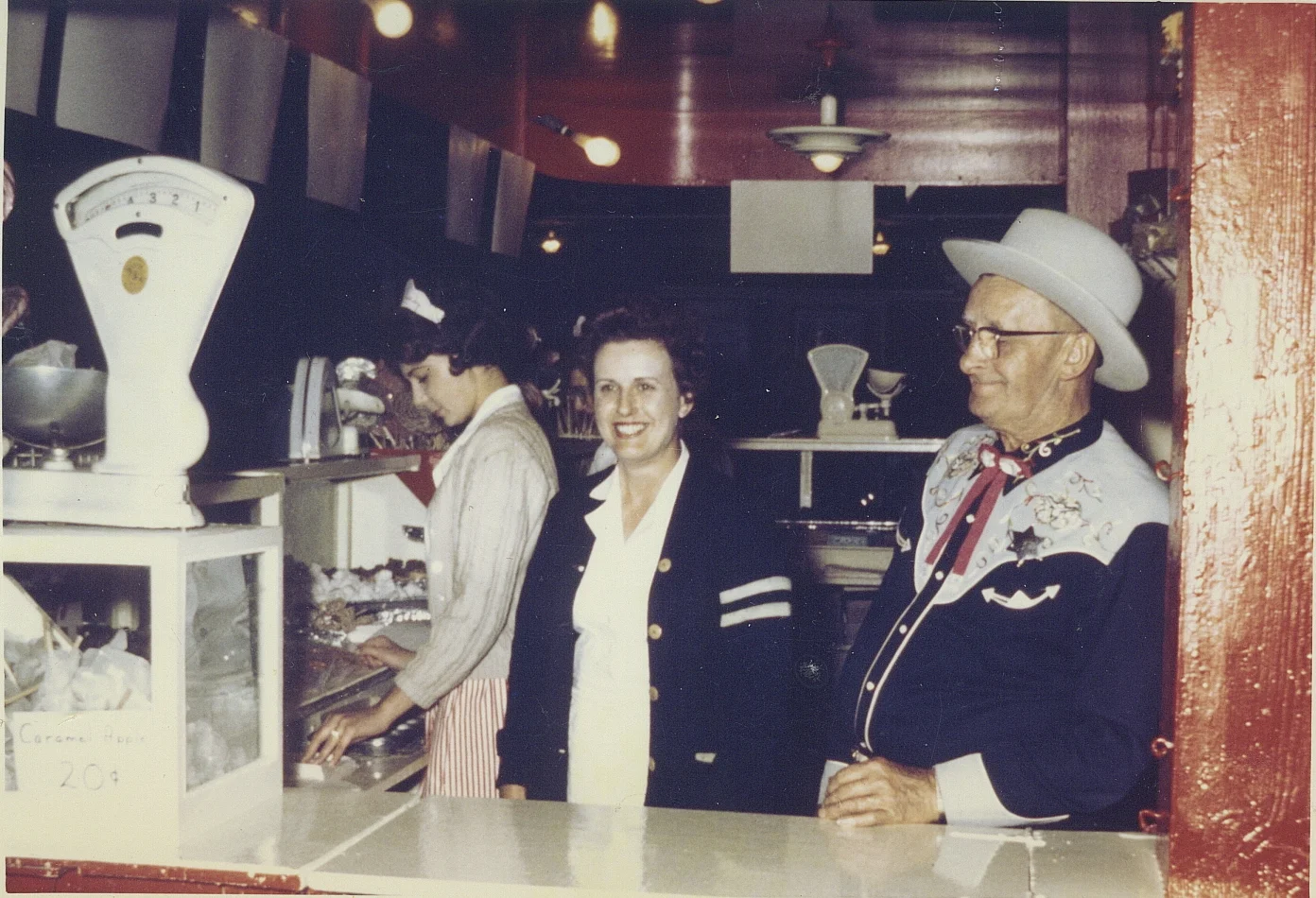 Behind the counter at the Marcoe fair stand.
