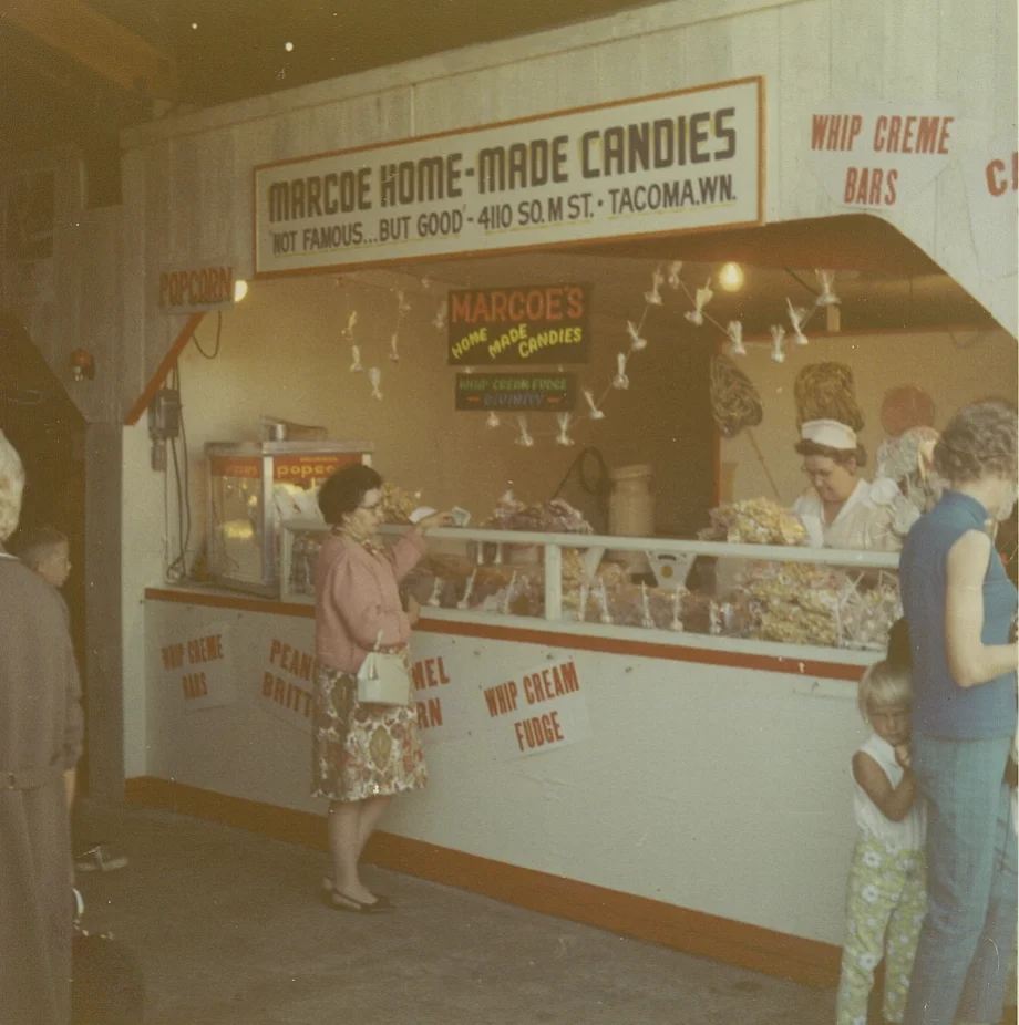 The Marcoe's Candy stand at the Washington State Fair in Puyallup.